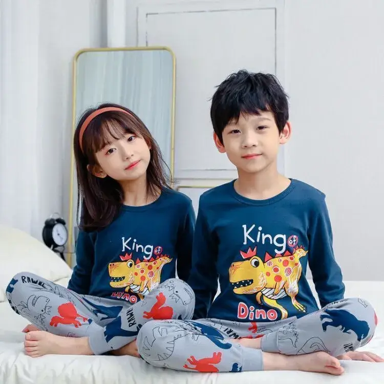 Kids Cotton Printed Pajamas Set Blue Boys Girls