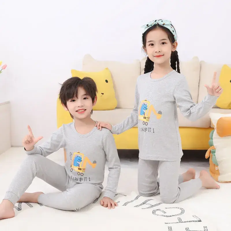 Kids Cotton Printed Pajamas Set Blue Boys Girls