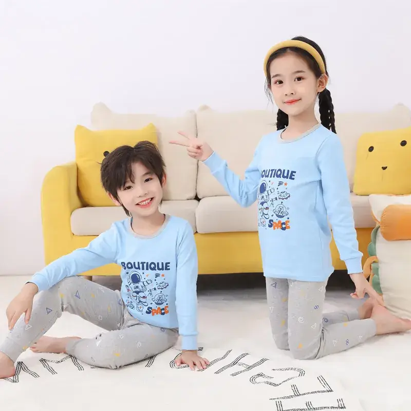 Kids Cotton Printed Pajamas Set Blue Boys Girls