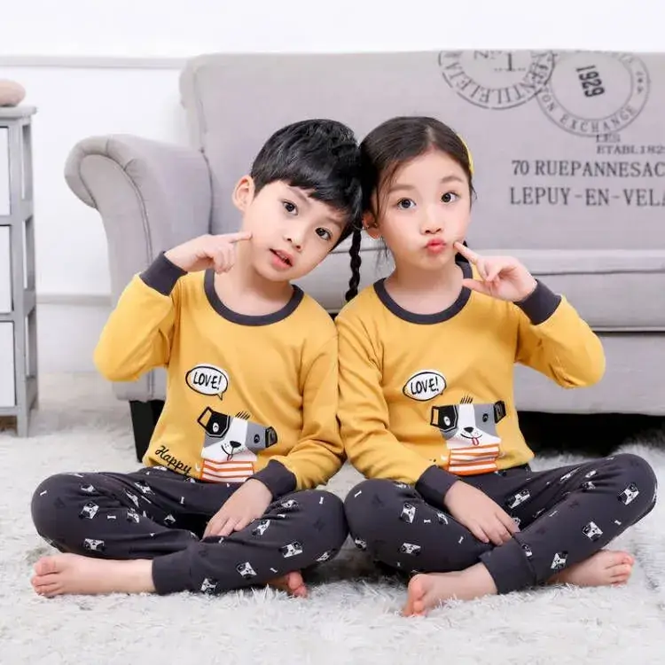 Kids Cotton Printed Pajamas Set Blue Boys Girls