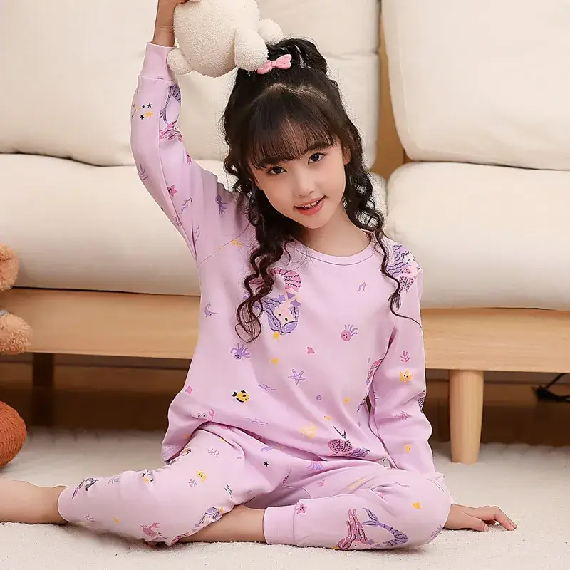 Kids Cotton Printed Pajamas Set Blue Boys Girls