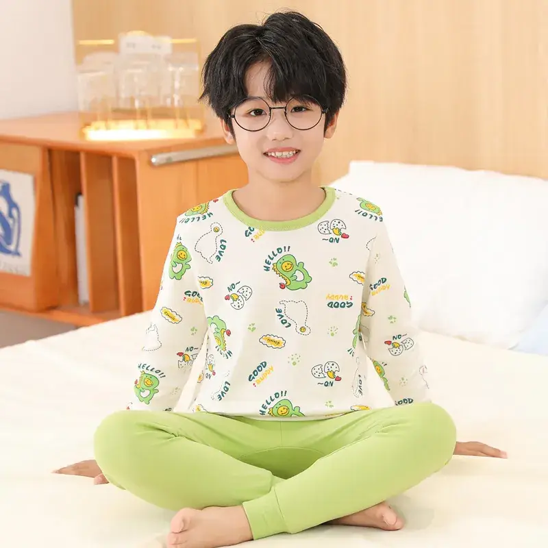 Kids Cotton Printed Pajamas Set Blue Boys Girls