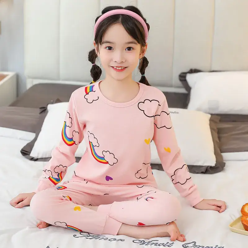 Kids Cotton Printed Pajamas Set Blue Boys Girls