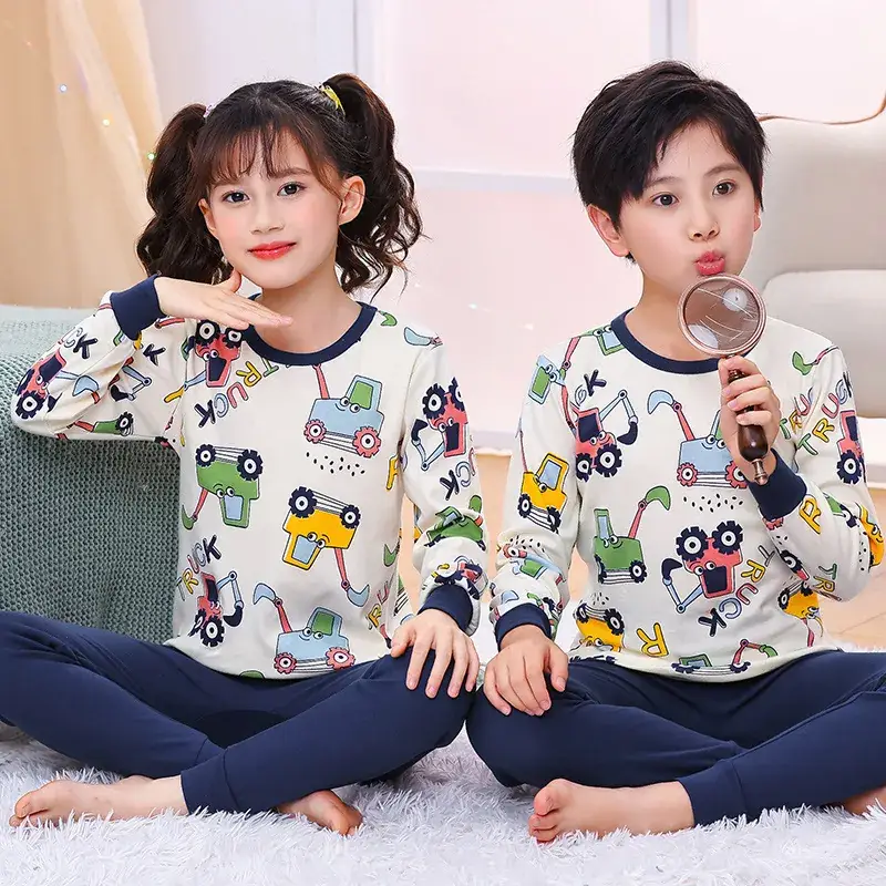 Kids Cotton Printed Pajamas Set Blue Boys Girls