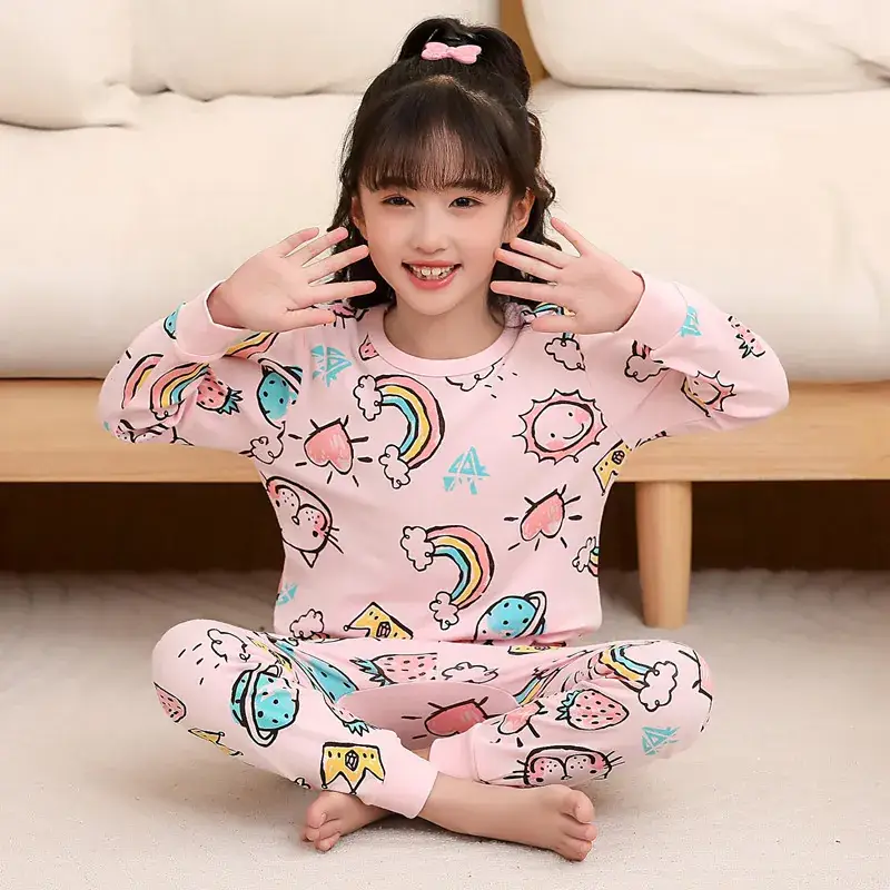 Kids Cotton Printed Pajamas Set Blue Boys Girls