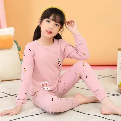 Kids Cotton Printed Pajamas Set Blue Boys Girls