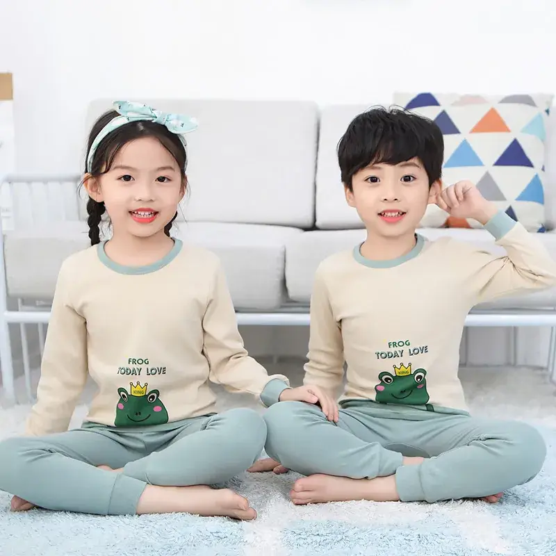 Kids Cotton Printed Pajamas Set Blue Boys Girls