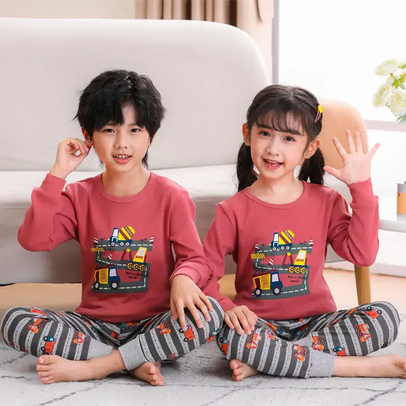 Kids Cotton Printed Pajamas Set Blue Boys Girls