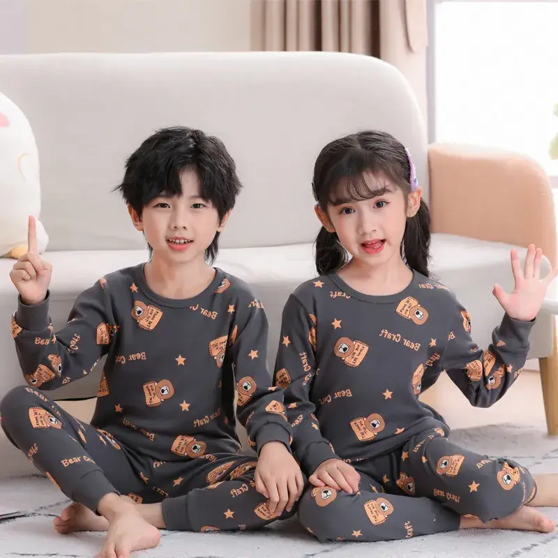 Kids Cotton Printed Pajamas Set Blue Boys Girls