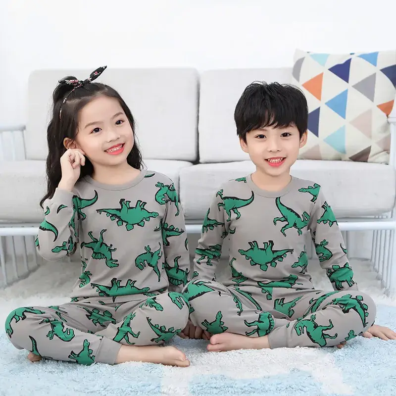 Kids Cotton Printed Pajamas Set Blue Boys Girls