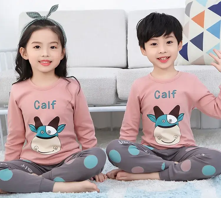 Kids Cotton Printed Pajamas Set Blue Boys Girls