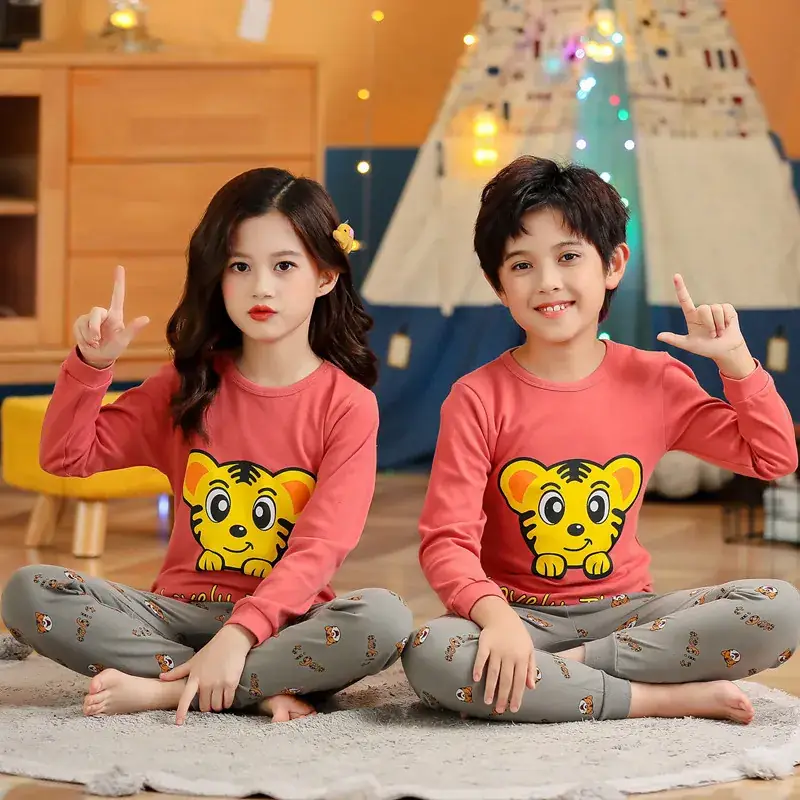Kids Cotton Printed Pajamas Set Blue Boys Girls