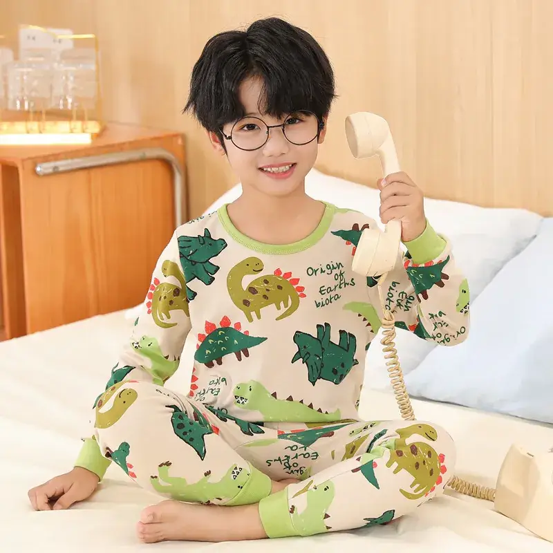 Kids Cotton Printed Pajamas Set Blue Boys Girls