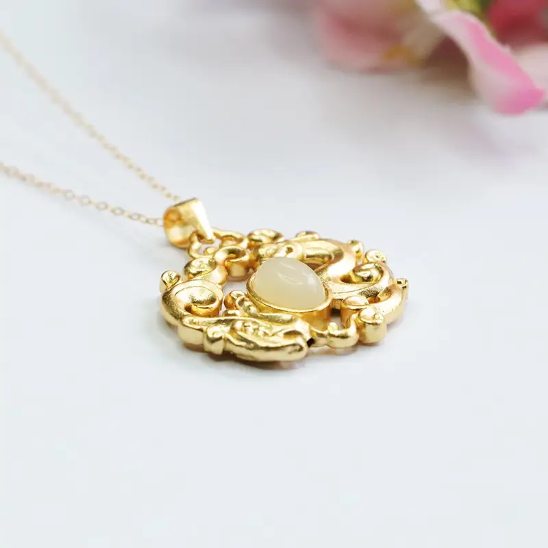 Guan Yu S925 Silver Inlaid Jade Pendant Dragon Phoenix Necklace — feature 10