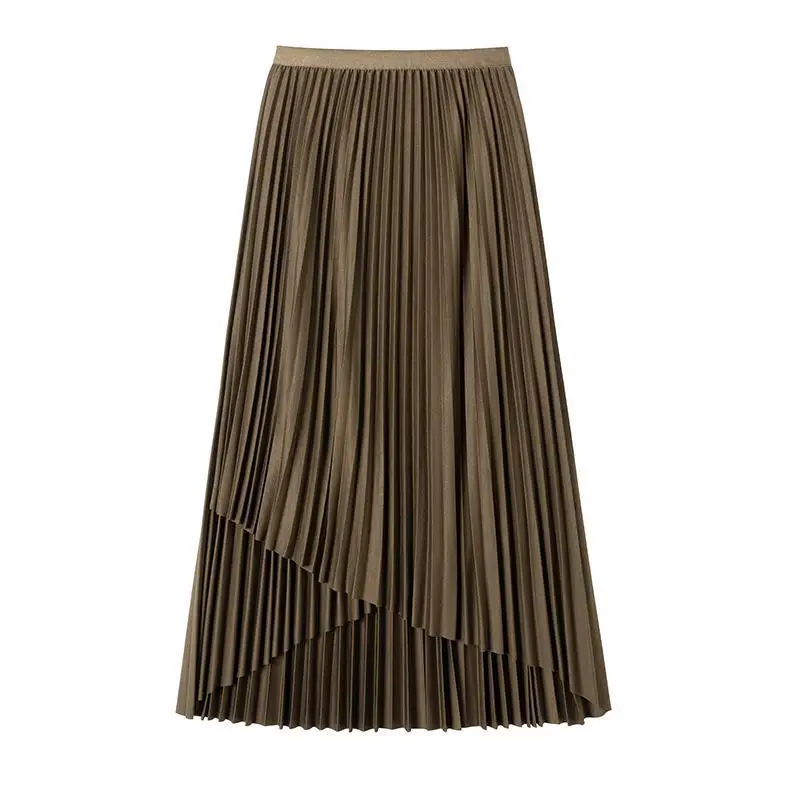 Women Pleated Irregular Skirt Set Autumn Long Swing