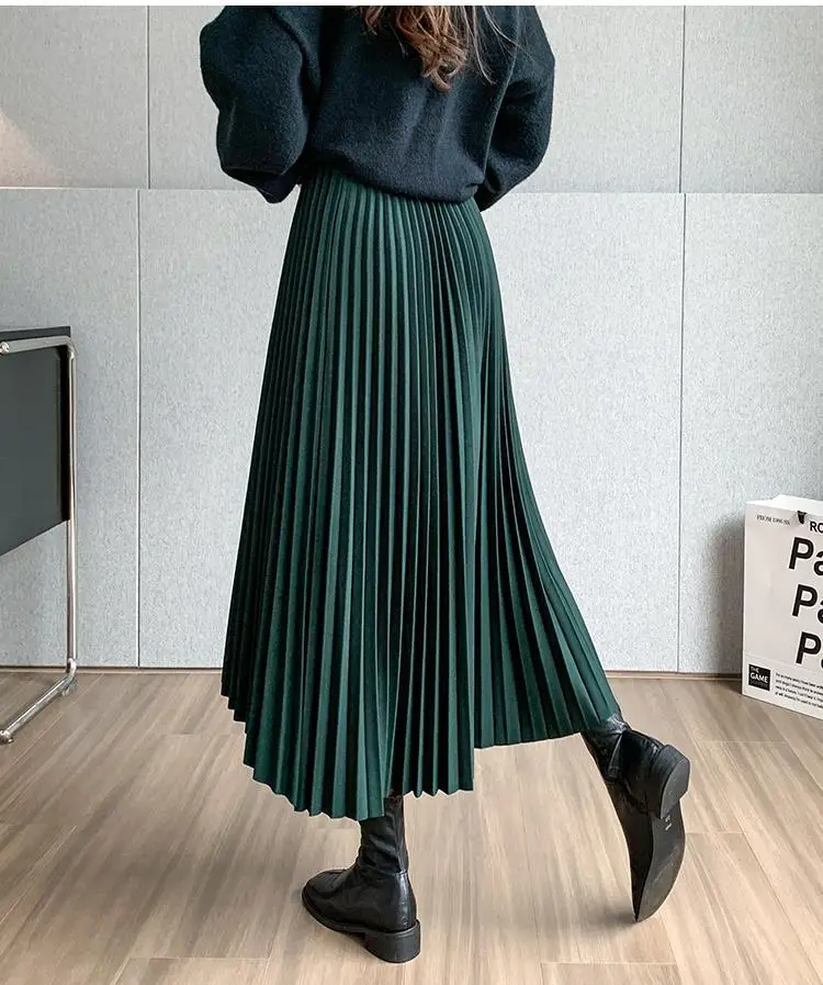 Women Pleated Irregular Skirt Set Autumn Long Swing — feature 18