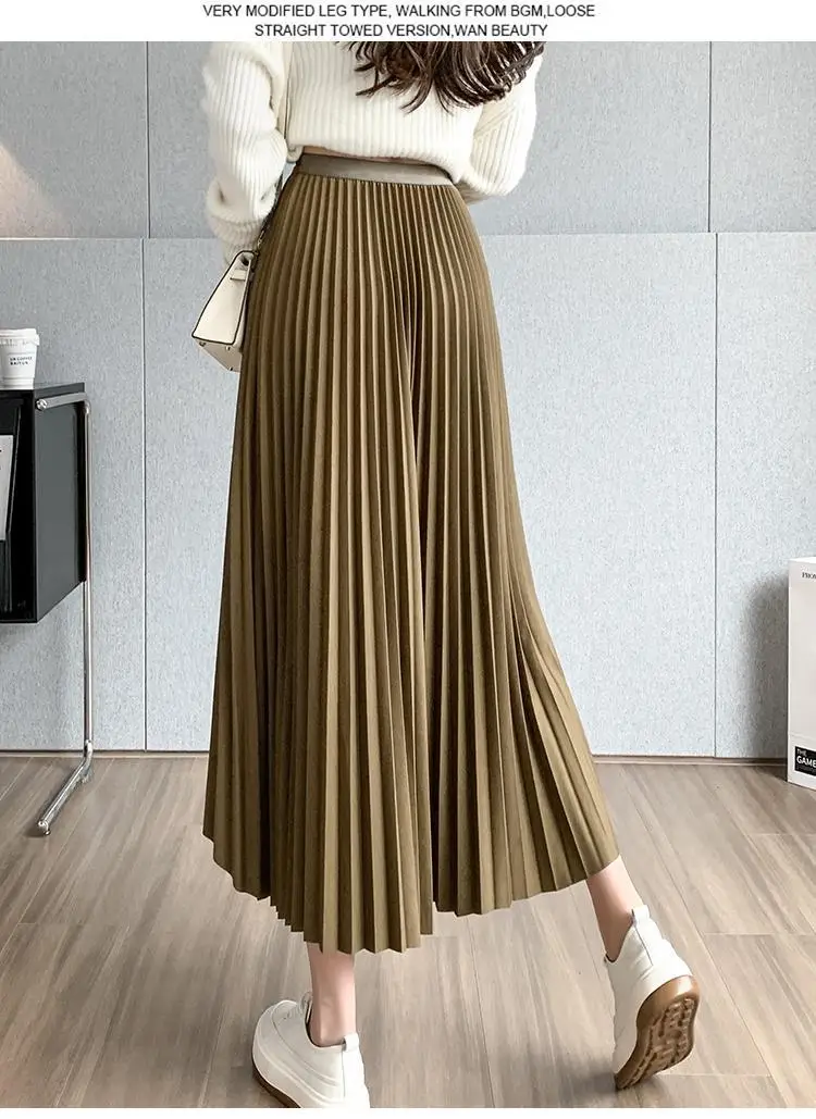 Women Pleated Irregular Skirt Set Autumn Long Swing — feature 26