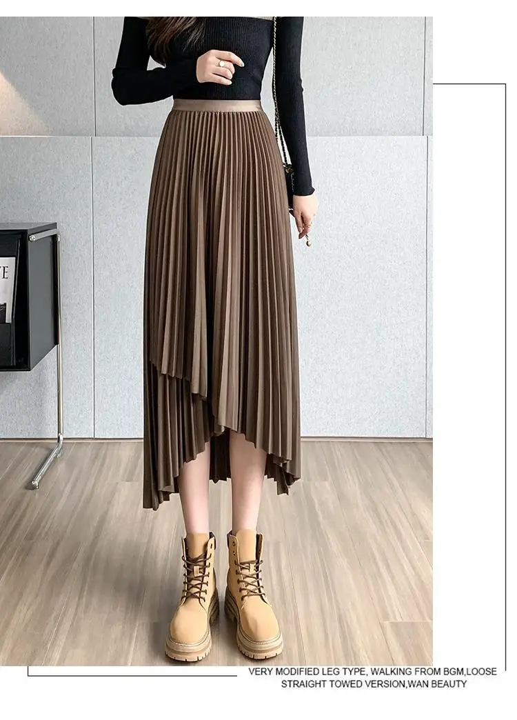 Women Pleated Irregular Skirt Set Autumn Long Swing — feature 30