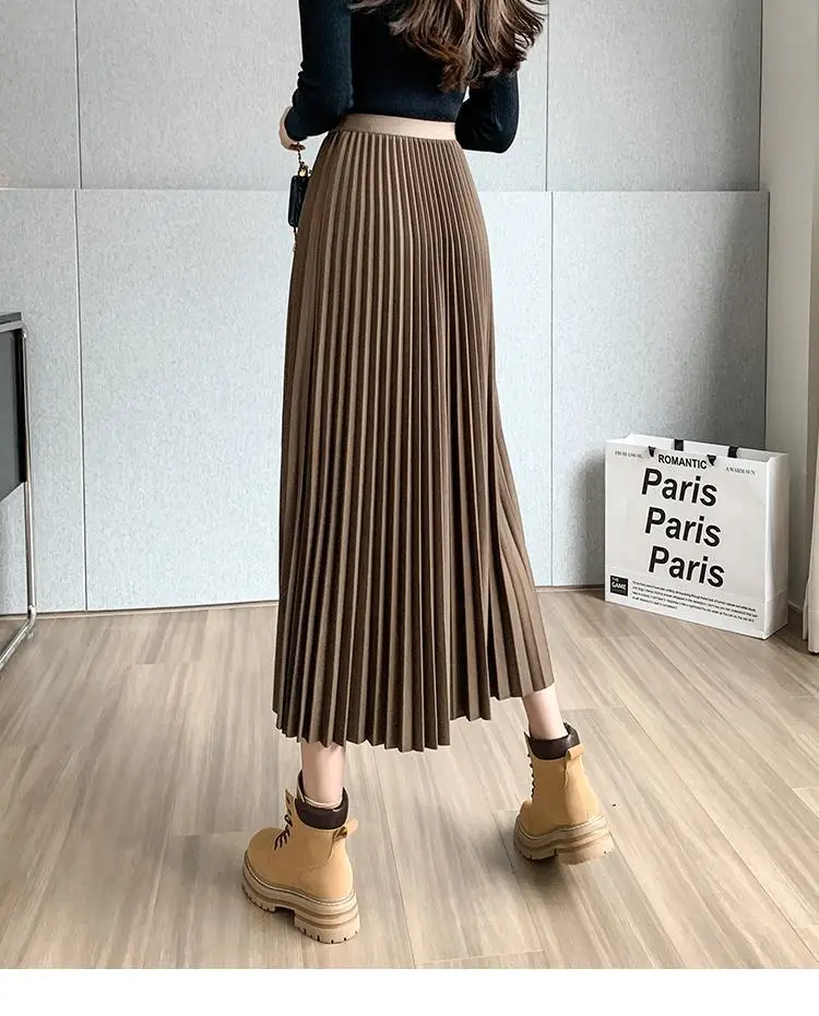 Women Pleated Irregular Skirt Set Autumn Long Swing — feature 34