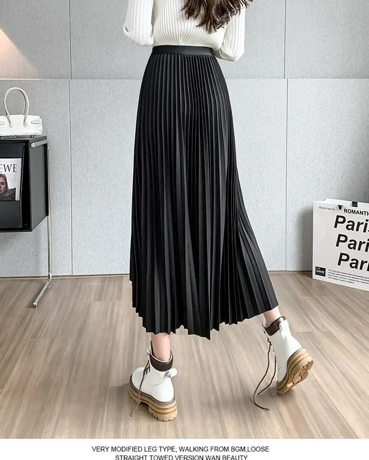 Women Pleated Irregular Skirt Set Autumn Long Swing — feature 39