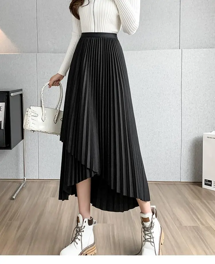 Women Pleated Irregular Skirt Set Autumn Long Swing — feature 41
