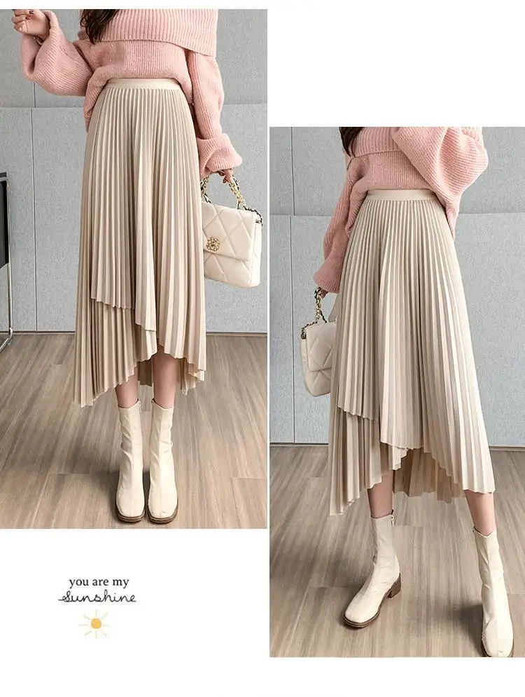 Women Pleated Irregular Skirt Set Autumn Long Swing — feature 50
