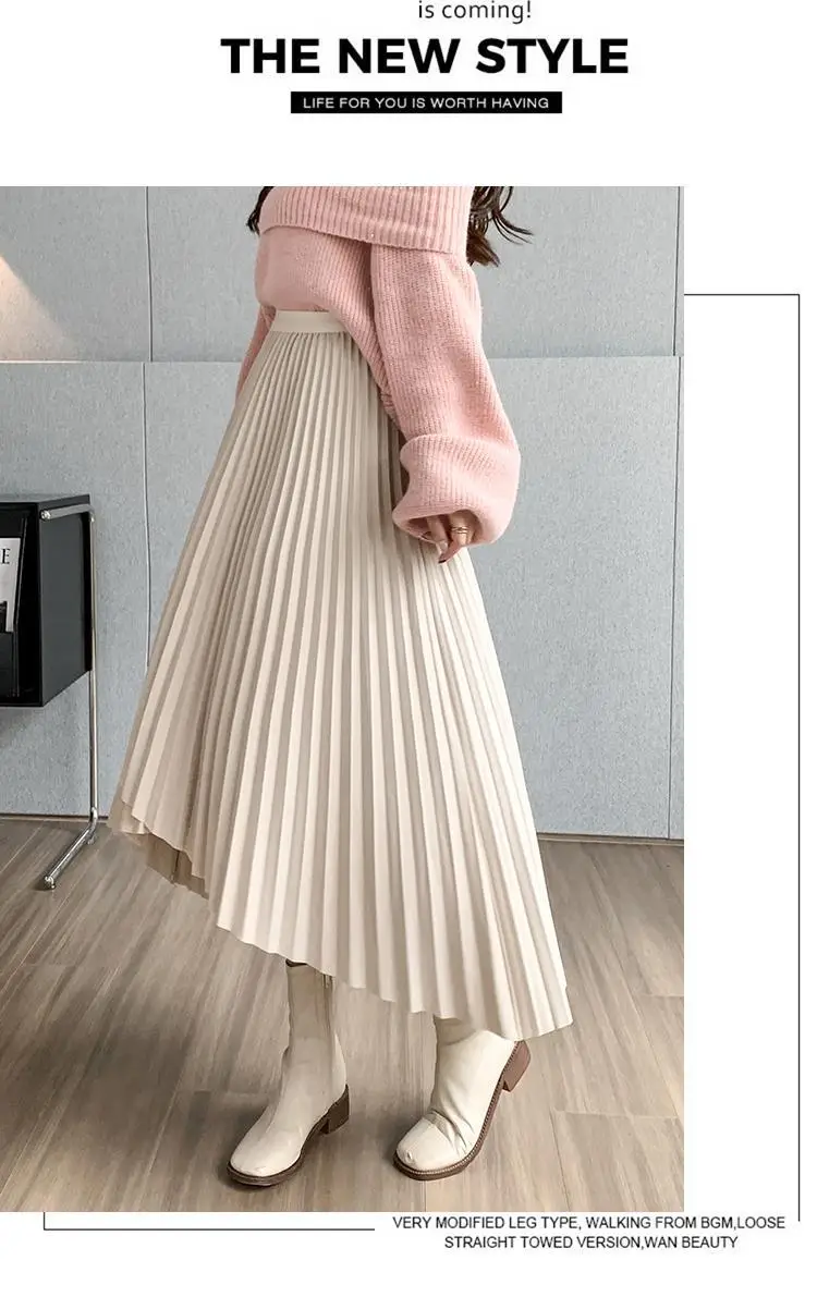 Women Pleated Irregular Skirt Set Autumn Long Swing — feature 51