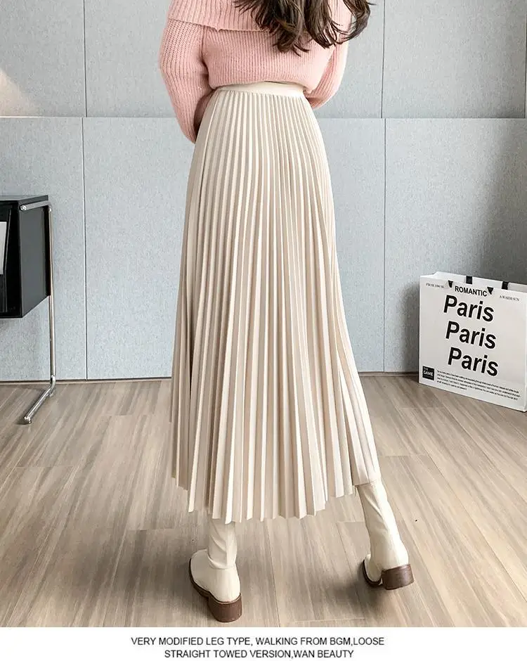 Women Pleated Irregular Skirt Set Autumn Long Swing — feature 53