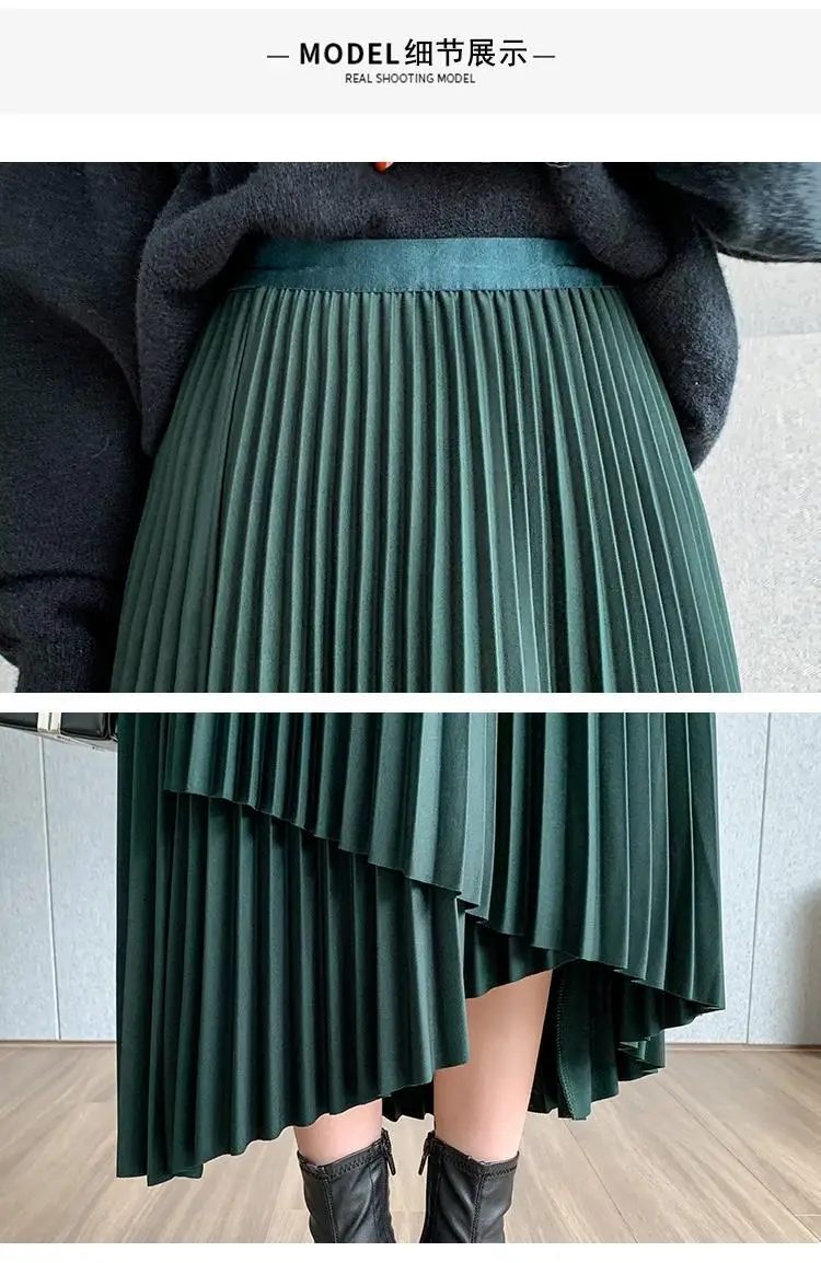 Women Pleated Irregular Skirt Set Autumn Long Swing — feature 56