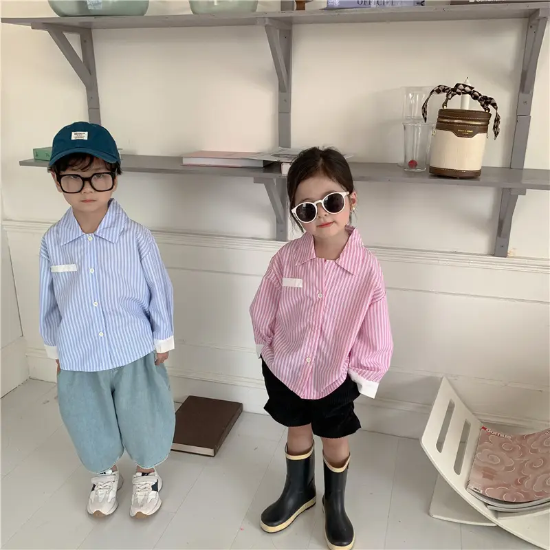 Korean Children's Autumn Striped Shirt Set - Image 2