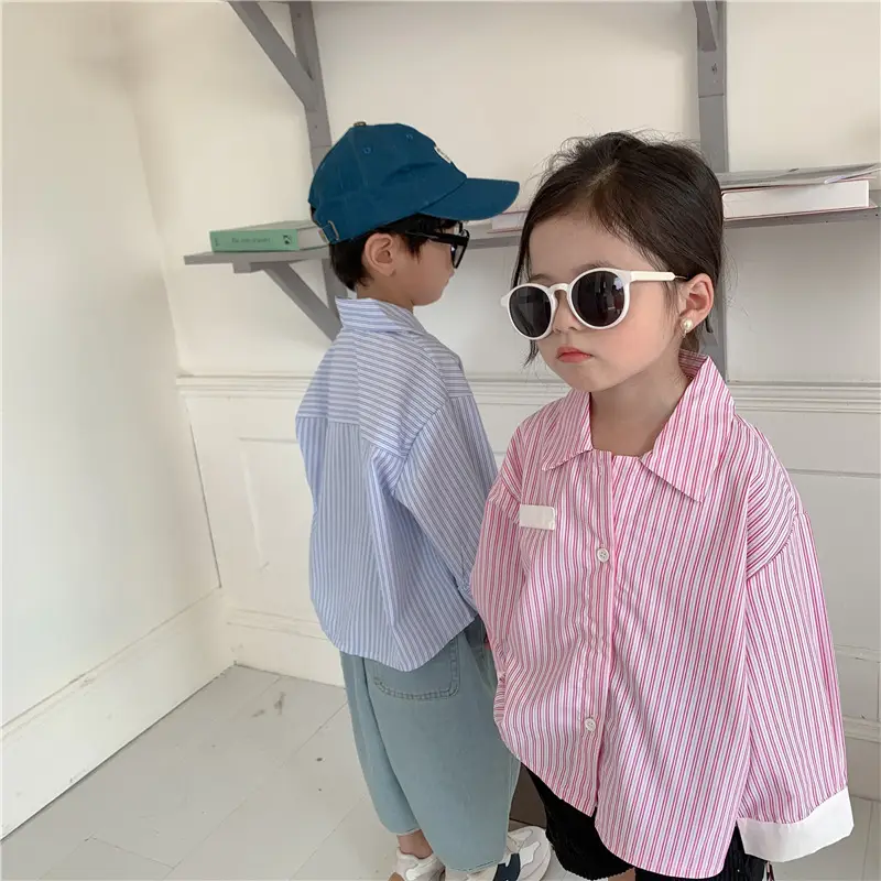 Korean Children's Autumn Striped Shirt Set - Image 3