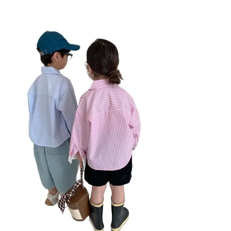 Korean Children's Autumn Striped Shirt Set - Image 5