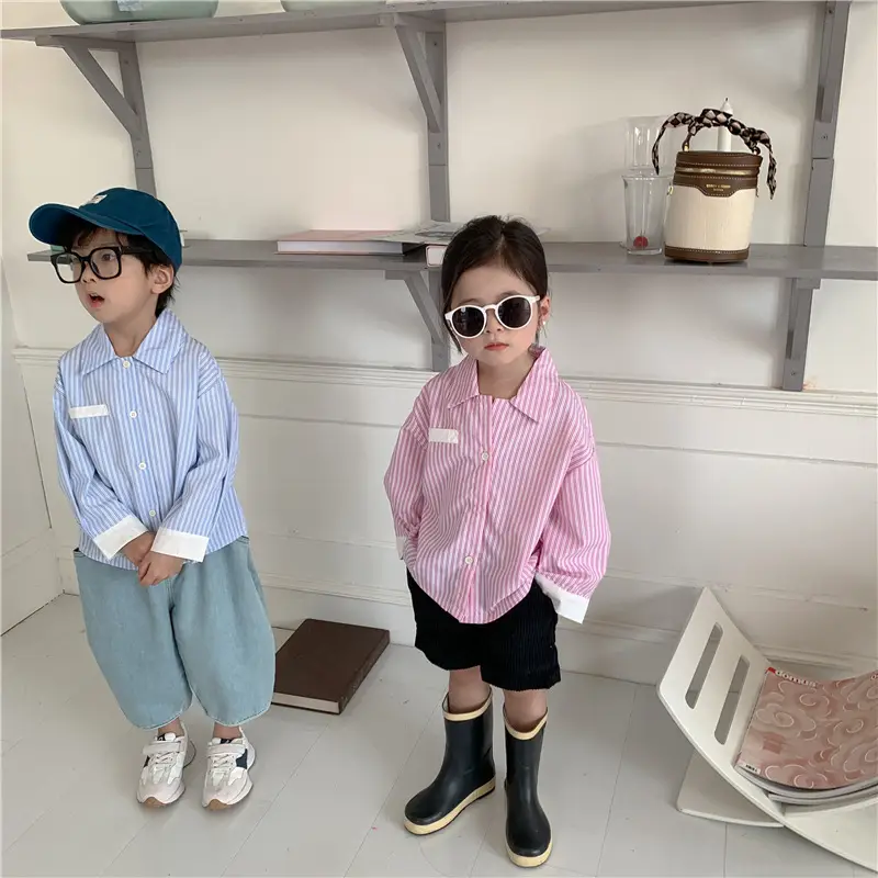 Korean Children's Autumn Striped Shirt Set — feature 12