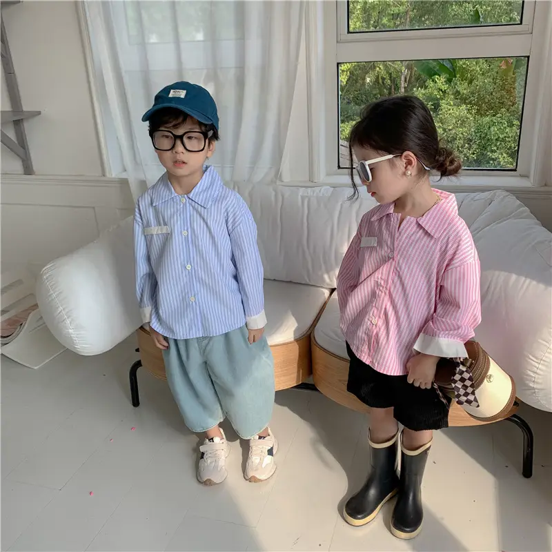 Korean Children's Autumn Striped Shirt Set — feature 13