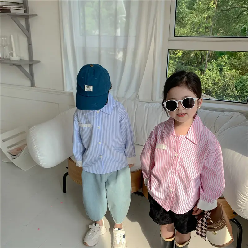 Korean Children's Autumn Striped Shirt Set — feature 16