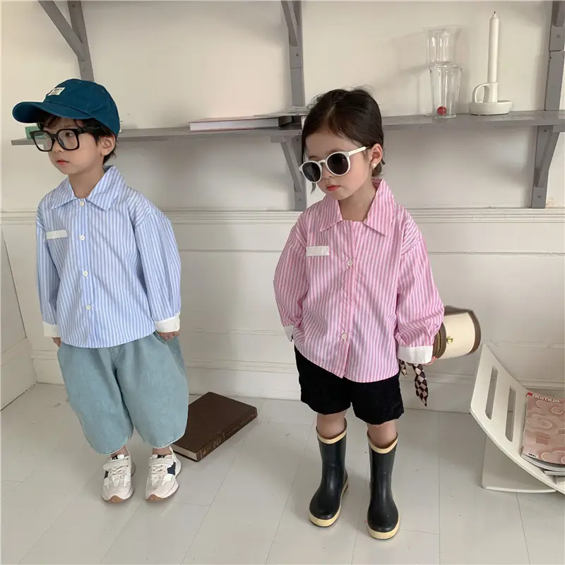 Korean Children's Autumn Striped Shirt Set — feature 19