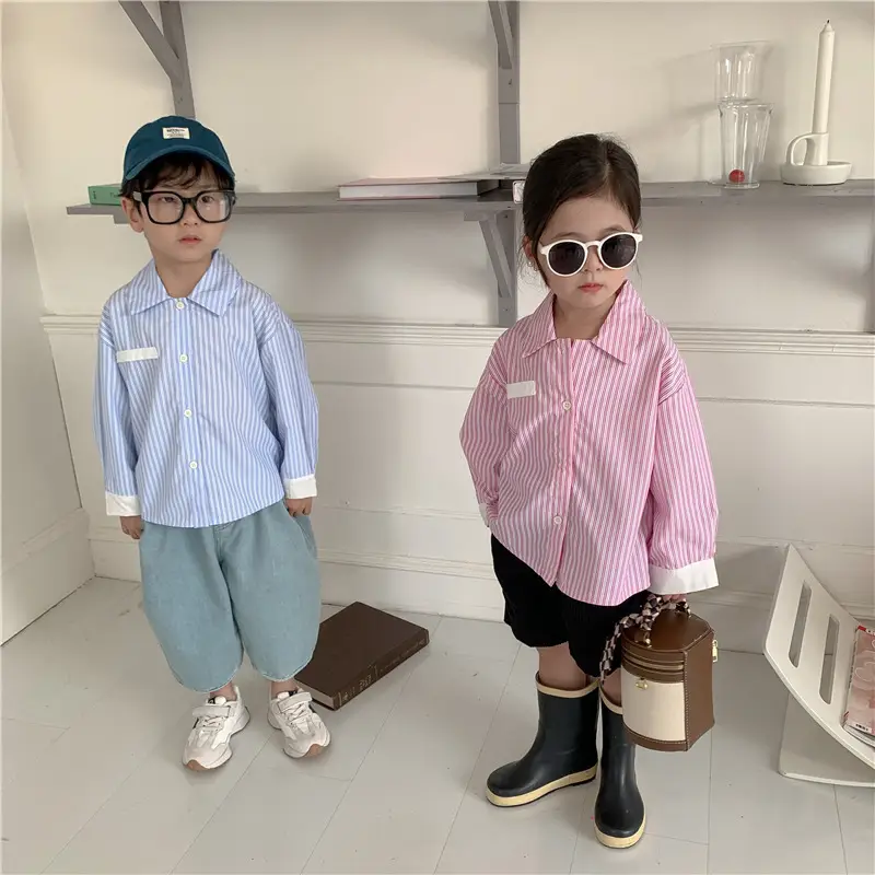 Korean Children's Autumn Striped Shirt Set — feature 20
