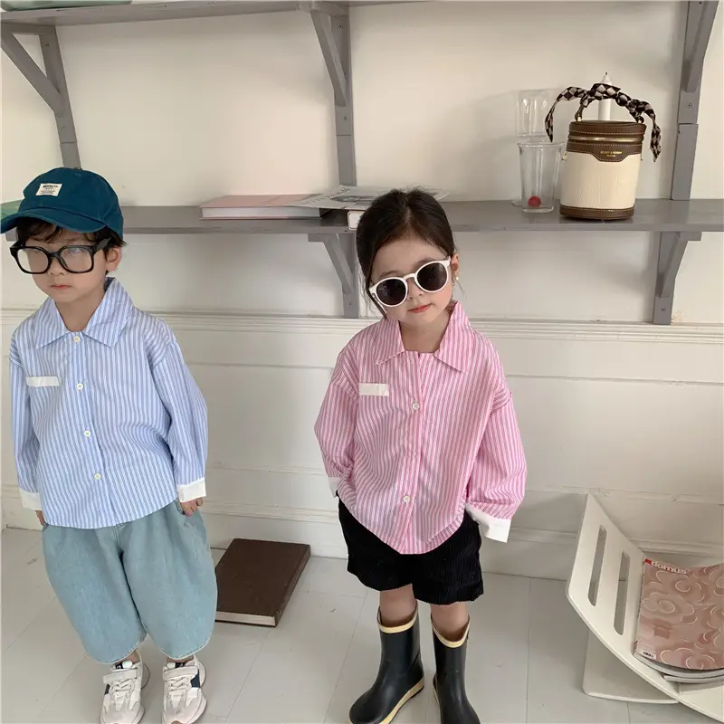 Korean Children's Autumn Striped Shirt Set — feature 30
