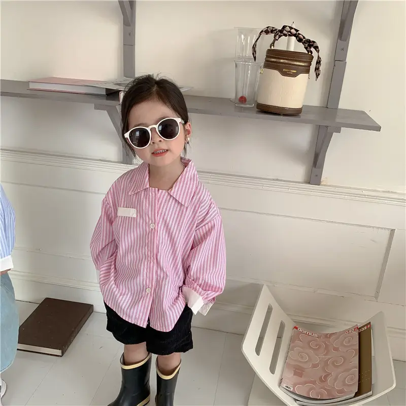 Korean Children's Autumn Striped Shirt Set — feature 32