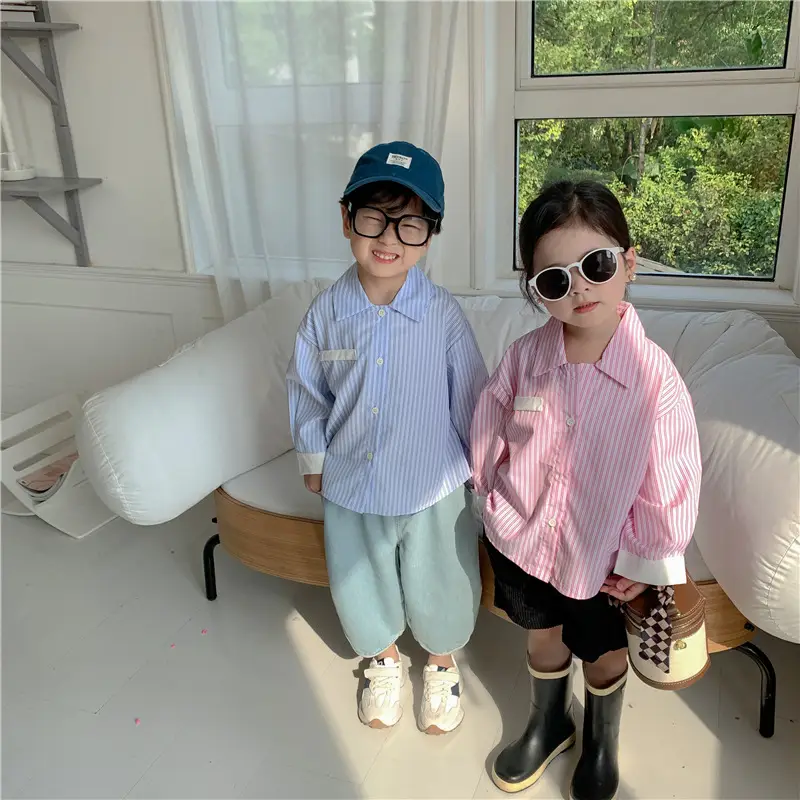 Korean Children's Autumn Striped Shirt Set — feature 4