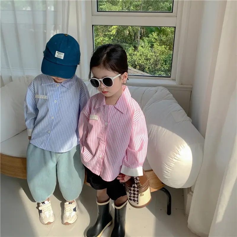 Korean Children's Autumn Striped Shirt Set — feature 5