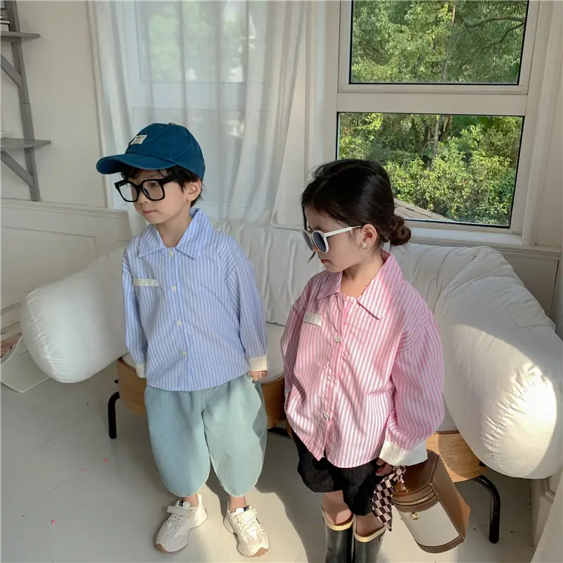 Korean Children's Autumn Striped Shirt Set — feature 7
