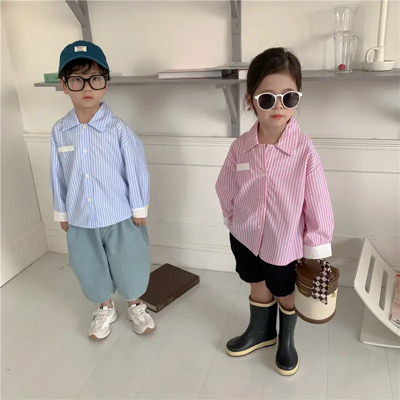 Korean Children's Autumn Striped Shirt Set — feature 9