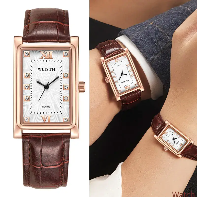 Volis Men's Women's Diamond Quartz Watch Brown Leather Belt