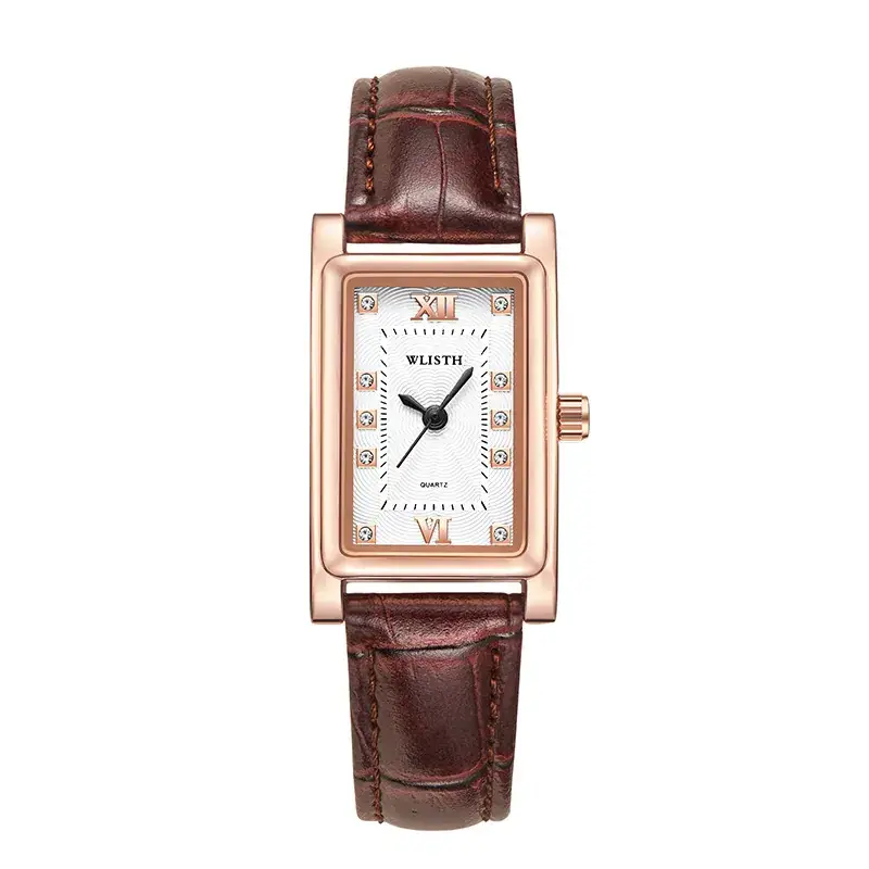 Volis Men's Women's Diamond Quartz Watch Brown Leather Belt
