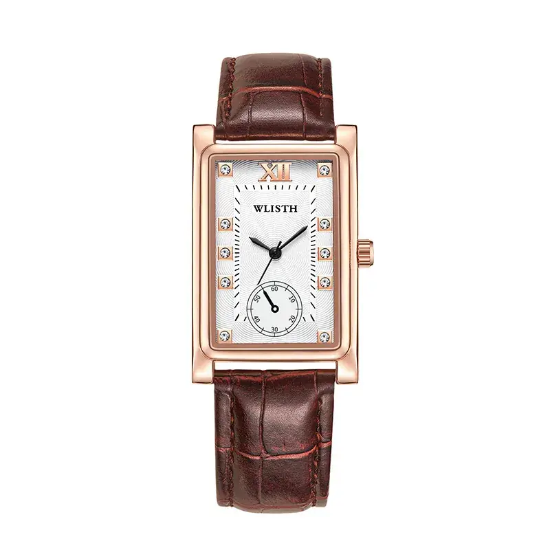 Volis Men's Women's Diamond Quartz Watch Brown Leather Belt