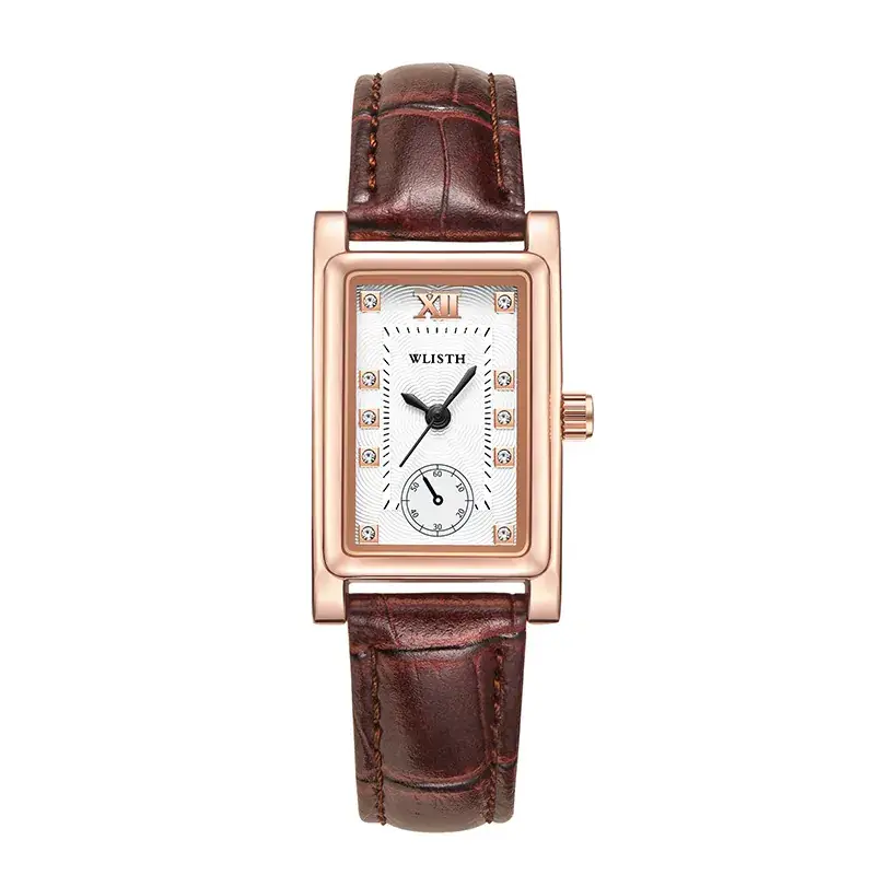 Volis Men's Women's Diamond Quartz Watch Brown Leather Belt