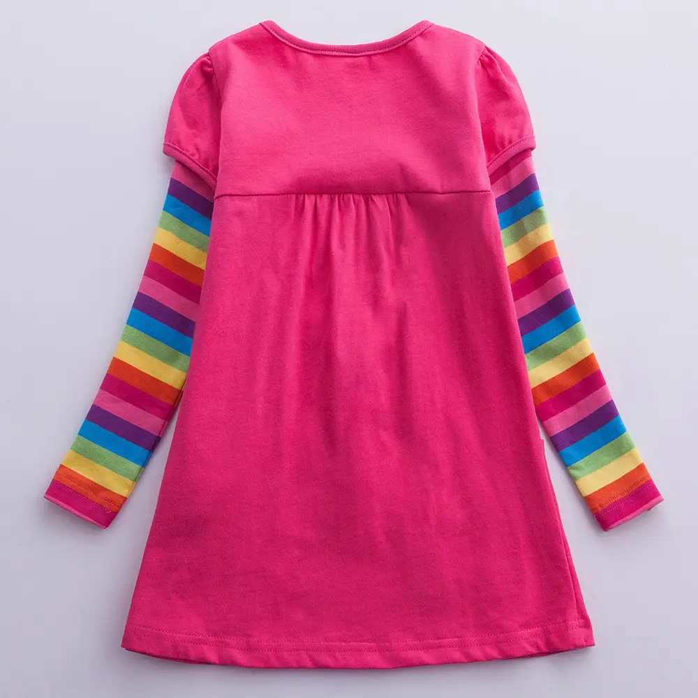Girl's Unicorn Dot Print Long Sleeve Dress Navy Blue Medium