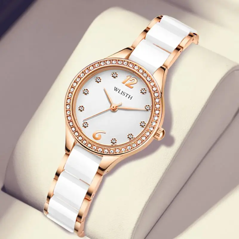 Women's Swiss Quartz Watch White Rose Gold Diamond Band