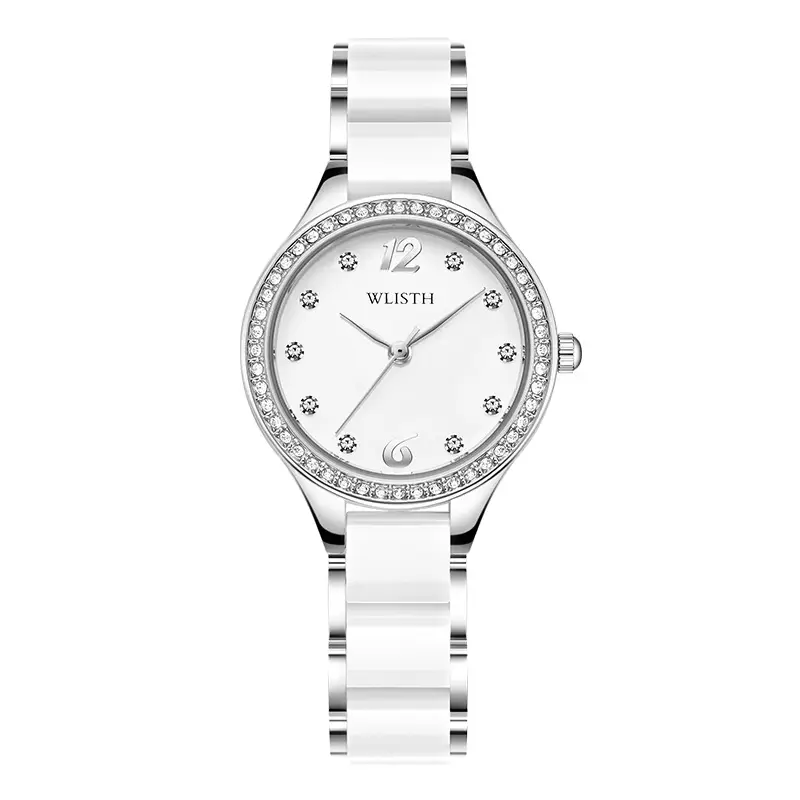 Women's Swiss Quartz Watch White Rose Gold Diamond Band